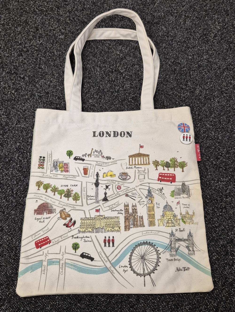 Alice Tate London Illustrated Canvas Tote Bag - Cream with Multicolor Map Print